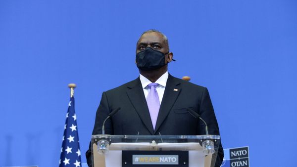 US Secretary of Defense Lloyd Austin looks on during a joint news conference with NATO Secretary General Jens Stoltenberg and U.S. Secretary of State Antony Blinken, following a meeting after the US announced the withdrawal of all its troops from Afghanistan by 11 September 2021, at NATO's headquarters in Brussels, Belgium, 14 April 2021. - Sputnik International
