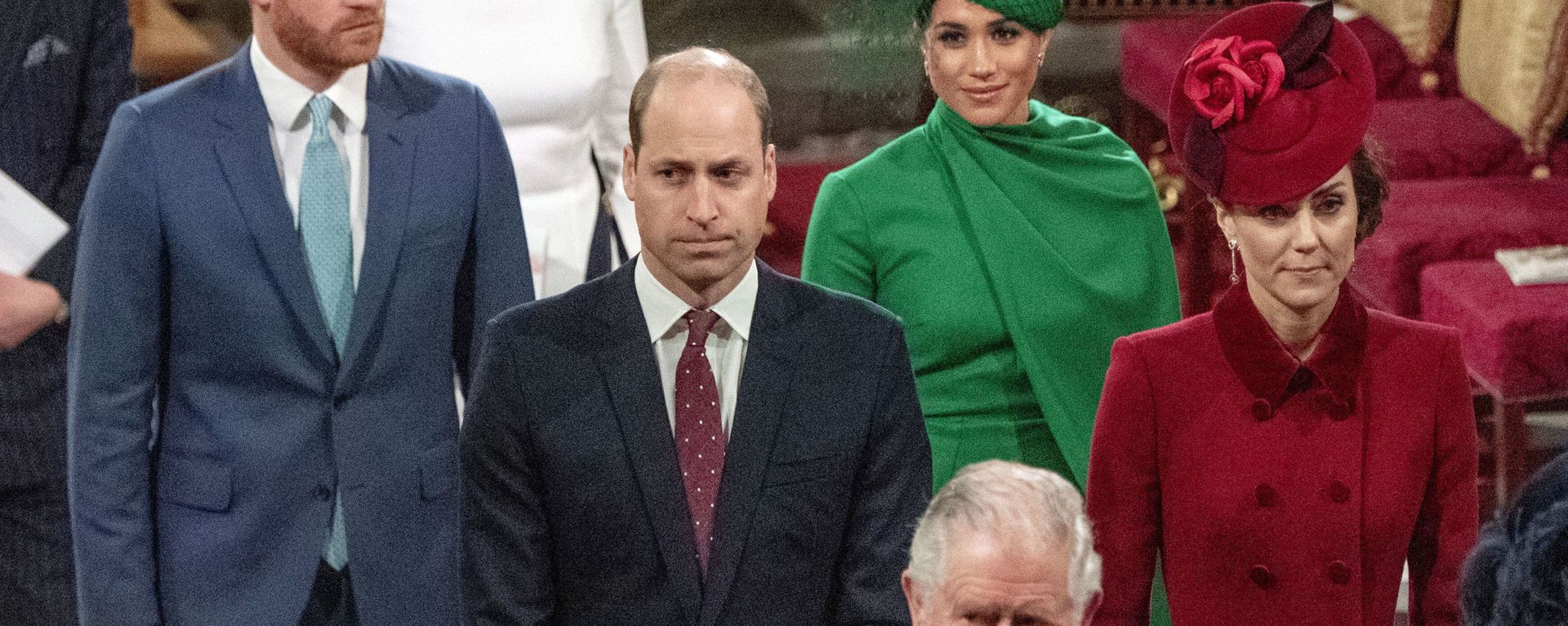 In this file photo dated Monday March 9, 2020, from back, Britain's Prince Harry and Meghan Duchess of Sussex, Prince William and Kate, Duchess of Cambridge, with Prince Charles, front, as the family members leave the annual Commonwealth Service at Westminster Abbey in London. In this file photo dated Monday March 9, 2020, from back, Britain's Prince Harry and Meghan Duchess of Sussex, Prince William and Kate, Duchess of Cambridge, with Prince Charles, front, as the family members leave the annual Commonwealth Service at Westminster Abbey in London. - Sputnik International, 1920, 15.04.2021