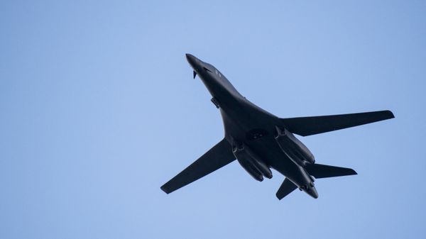 United States Air Force's Rockwell B-1 Lancer, a supersonic variable-sweep wing, heavy bomber flies  during an Air Power Capability Demonstration of the NATO exercise Trident Juncture 2018 in Byneset near Trondheim, Norway, October 30, 2018 - Sputnik International
