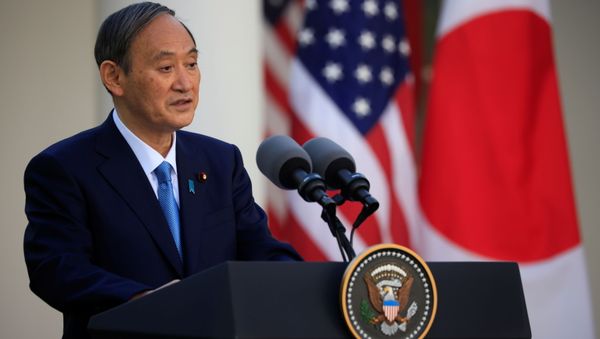 Japan's Prime Minister Yoshihide Suga addresses a joint news conference with U.S. President Joe Biden in the Rose Garden at the White House in Washington, U.S., April 16, 2021. - Sputnik International