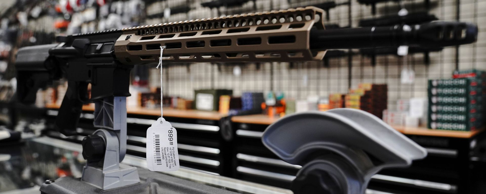 An FU custom upper receiver for an AR-15 style rifle is displayed for sale at Firearms Unknown, a gun store in Oceanside, California, U.S., April 12, 2021.  REUTERS/Bing Guan - Sputnik International, 1920, 17.04.2021