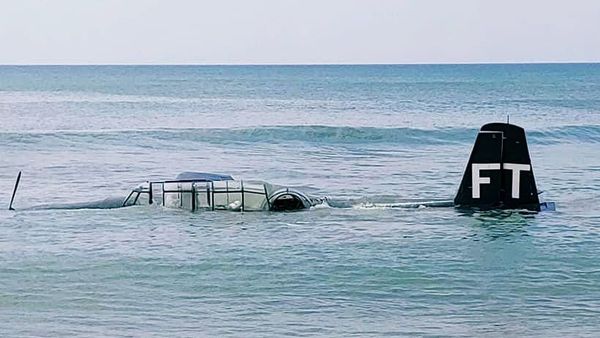 A photo of the TBM Avenger after an emergency landing on the beach shore on April 17, 2021. - Sputnik International
