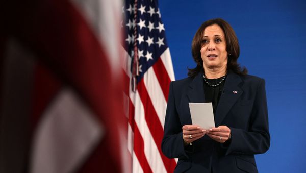 WASHINGTON, DC - MARCH 10: U.S. Vice President Kamala Harris conducts Secretary of Housing and Urban Development Secretary Marcia Fudge's ceremonial swearing in via video link in the South Court Auditorium in the Eisenhower Executive Office Building on March 10, 2021 in Washington, DC. Fudge was confirmed by the Senate by a vote of 66 to 34 on Wednesday. - Sputnik International