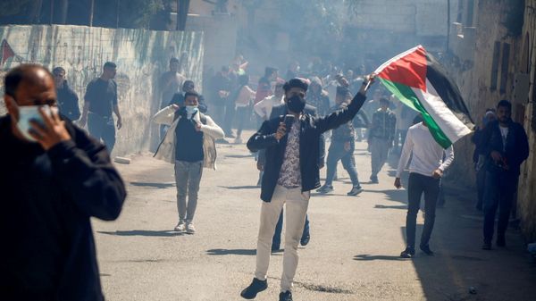 Palestinian demonstrators take part in a protest marking Land Day, in Sebastia near Nablus in the West Bank, 30 March 2021 Palestinian demonstrators take part in a protest marking Land Day, in Sebastia near Nablus in the West Bank, 30 March 2021 - Sputnik International