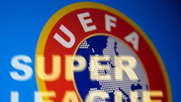 Super League words are seen in front of UEFA logo in this illustration taken April 19, 2021 Super League words are seen in front of UEFA logo in this illustration taken April 19, 2021 - Sputnik International