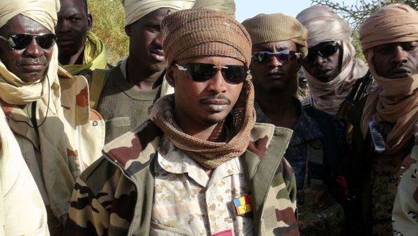 The son of Chad's late president Idriss Deby, Mahamat Idriss Deby Itno (also known as Mahamat Kaka) and Chadian army officers gather in the northeastern town of Kidal, Mali, February 7, 2013 - Sputnik International
