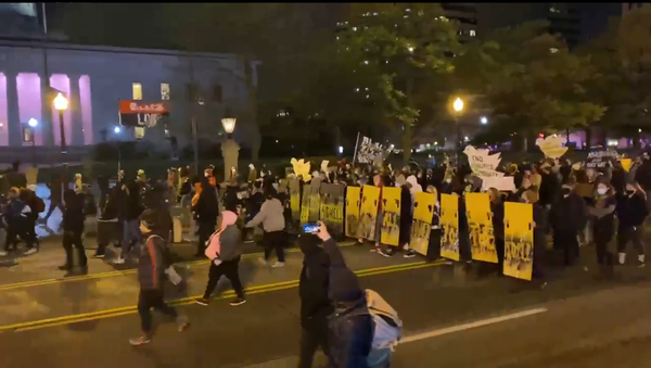 A screenshot from footage of demonstrators marching in Columbus, Ohio. - Sputnik International