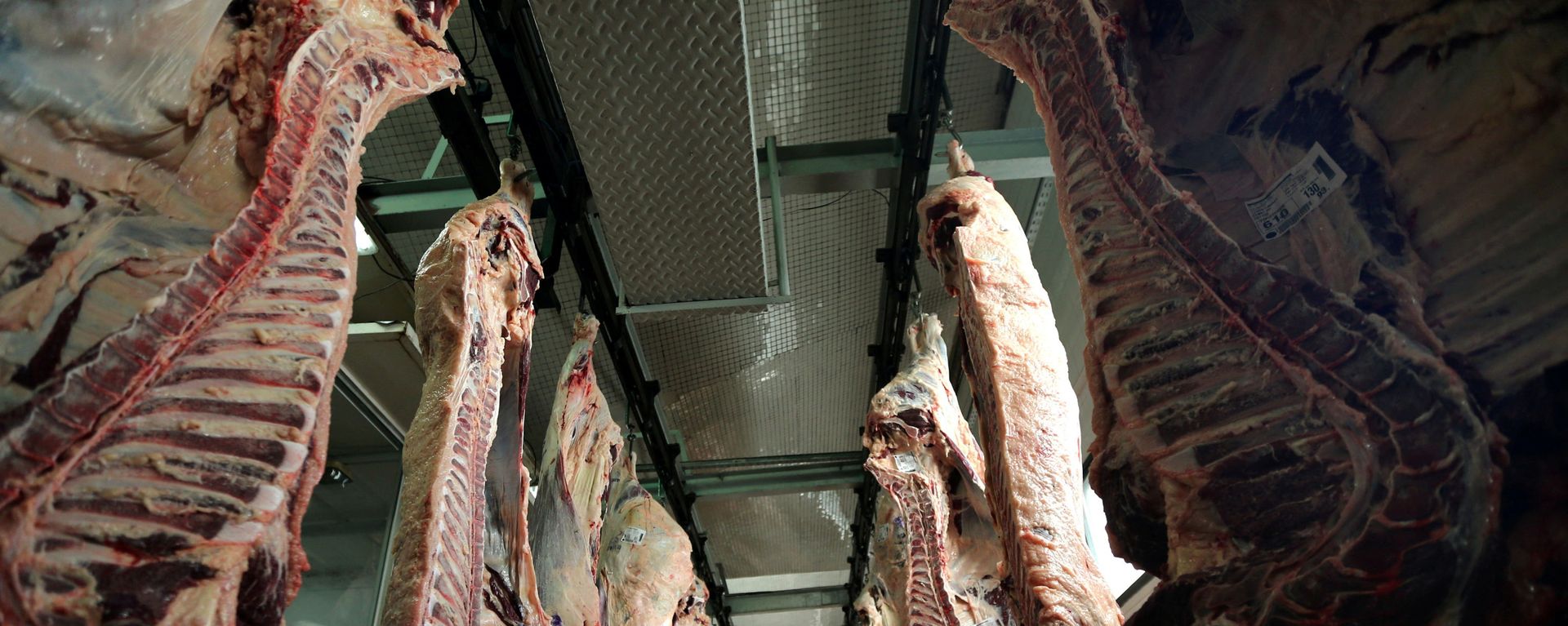 Beef carcasses hanging up at an abattoir in Argentina.  - Sputnik International, 1920, 04.05.2021