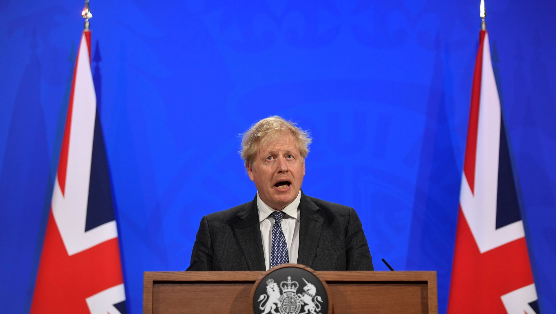 Britain's Prime Minister Boris Johnson holds a news conference at 10 Downing Street, amid the coronavirus disease (COVID-19) outbreak, in London, Britain, April 20, 2021. Britain's Prime Minister Boris Johnson holds a news conference at 10 Downing Street, amid the coronavirus disease (COVID-19) outbreak, in London, Britain, April 20, 2021. - Sputnik International, 1920, 28.04.2021