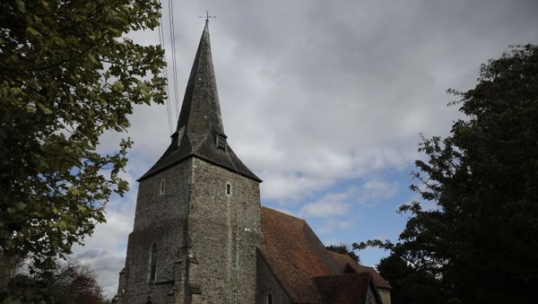 St Mary's Church, of which parts date back to the 12th century, stands neighboring where a post-Brexit customs clearance border post facility is being constructed on land that was previously a field between the villages of Mersham and Sevington in the county of Kent, south east England, Tuesday, Oct. 6, 2020.  - Sputnik International