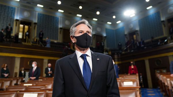 Secretary of State Antony Blinken arrives arrives ahead of President Joe Biden speaking to a joint session of Congress, Wednesday, April 28, 2021, in the House Chamber at the U.S. Capitol in Washington. - Sputnik International