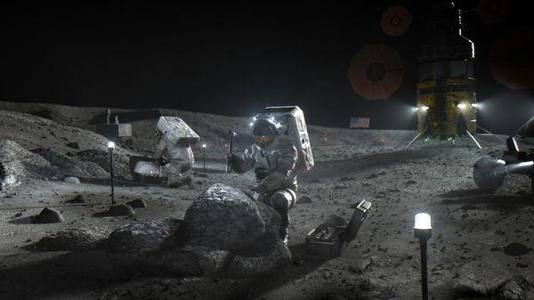 This illustration made available by NASA in April 2020 depicts Artemis astronauts on the Moon.  - Sputnik International