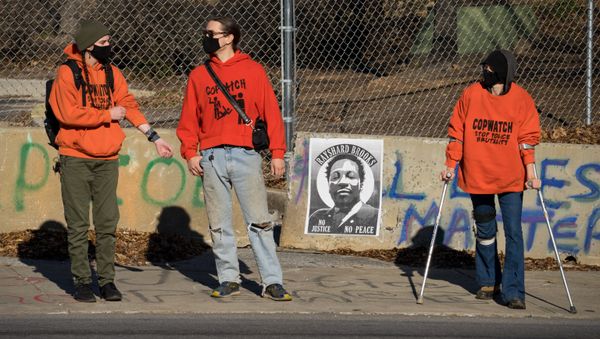 Community members rally together at the location of the former Wendys where Rayshard Brooks was shot and killed on January 18, 2021 in Atlanta, Georgia. The community has petitioned for this location to become the Rayshard Brooks Peace Center.  - Sputnik International