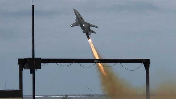 The Skyborg autonomy core system launches aboard a Kratos UTAP-22 tactical unmanned vehicle at Tyndall Air Force Base, Fla., April 29, 2021. - Sputnik International