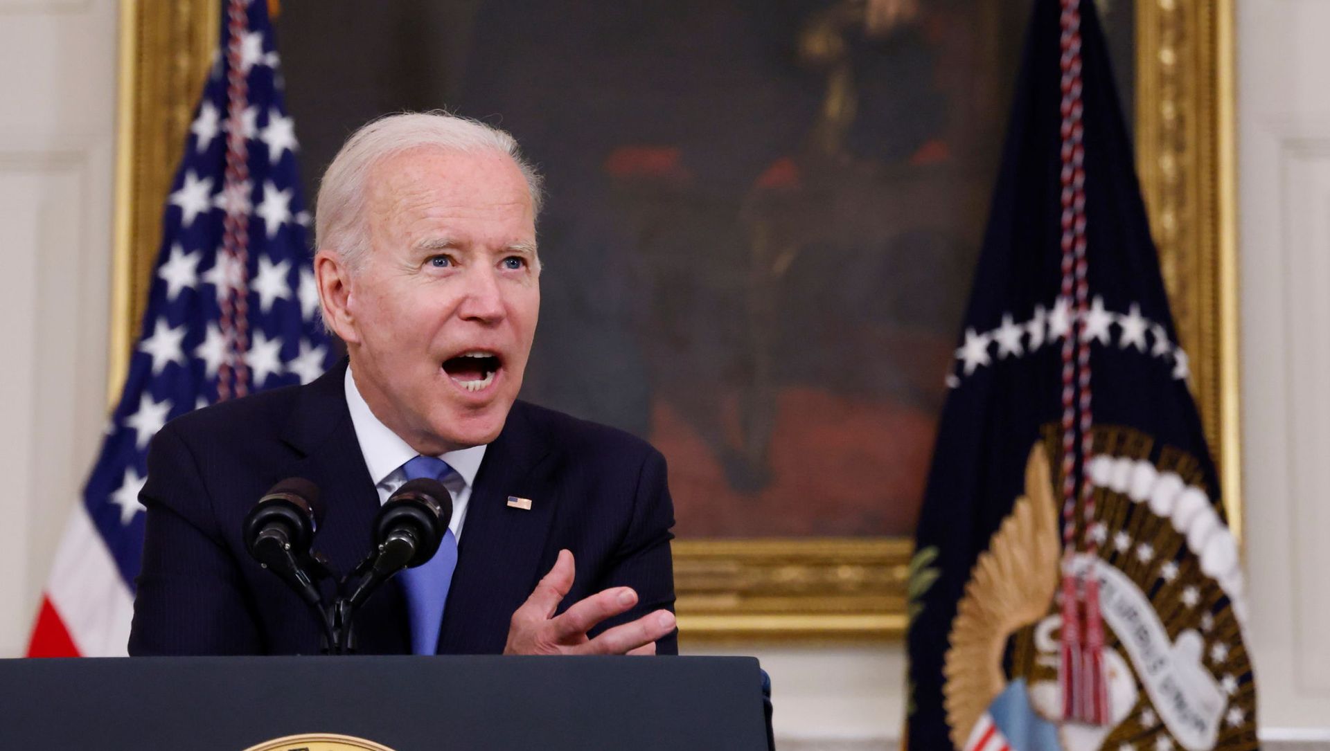 U.S. President Joe Biden gestures as he delivers remarks on the state of his American Rescue Plan from the State Dining Room at the White House in Washington, D.C., U.S., May 5, 2021 U.S. President Joe Biden gestures as he delivers remarks on the state of his American Rescue Plan from the State Dining Room at the White House in Washington, D.C., U.S., May 5, 2021 - Sputnik International, 1920, 06.05.2021