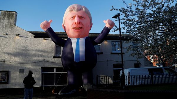 An inflatable figure of Prime Minister Boris Johnson is seen outside Mill House Leisure Centre as ballots are being counted, in Hartlepool, Britain May 7, 2021 - Sputnik International