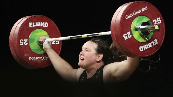 In this Monday, April 9, 2018 file photo, New Zealand's Laurel Hubbard participates in the women's +90kg weightlifting final the 2018 Commonwealth Games on the Gold Coast, Australia - Sputnik International