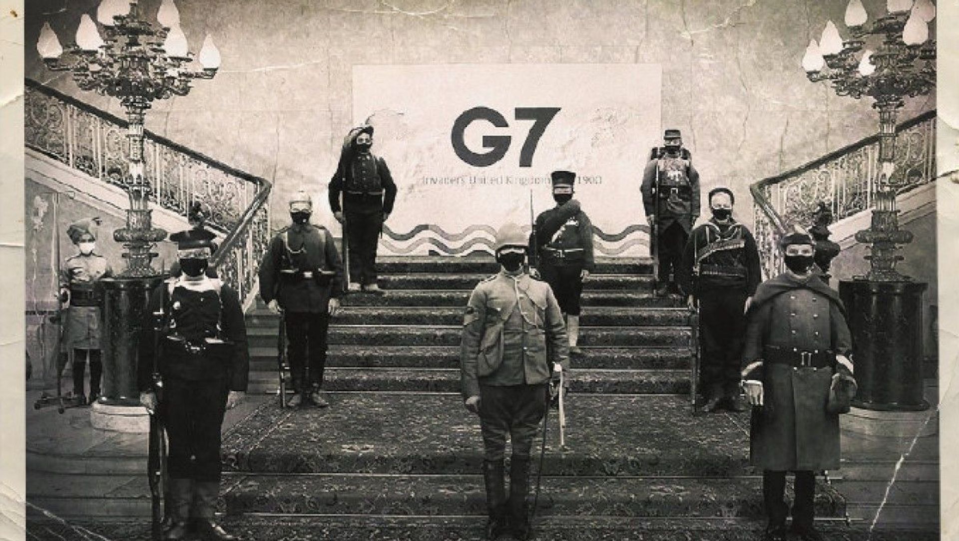 Invaders United Kingdom 1900, a satirical take by Chinese artist Wuheqilin on a May 4 photo of the G7 foreign ministers. The eight figures are recast as the eight powers who invaded China in 1900 to crush the nationalist Yihetuan Movement. Invaders United Kingdom 1900, a satirical take by Chinese artist Wuheqilin on a May 4 photo of the G7 foreign ministers. The eight figures are recast as the eight powers who invaded China in 1900 to crush the nationalist Yihetuan Movement. - Sputnik International, 1920, 07.05.2021
