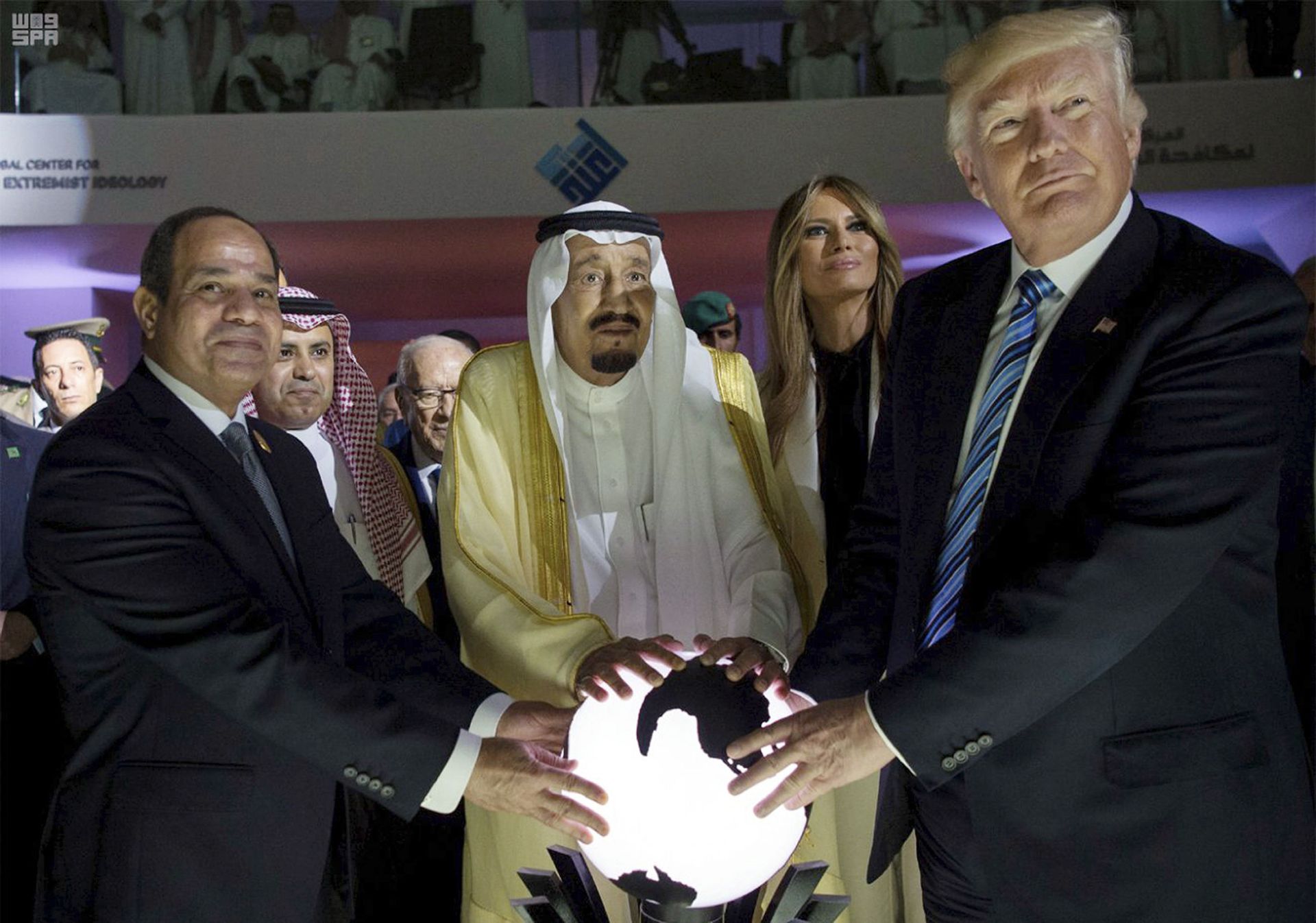 In this image from 21 May 2017, US President Donald Trump, Egyptian President Abdel Fattah el-Sisi, and Saudi King Salman, grasp an orb during a forum in Riyadh. In this image from 21 May 2017, US President Donald Trump, Egyptian President Abdel Fattah el-Sisi, and Saudi King Salman, grasp an orb during a forum in Riyadh. - Sputnik International, 1920, 12.10.2021