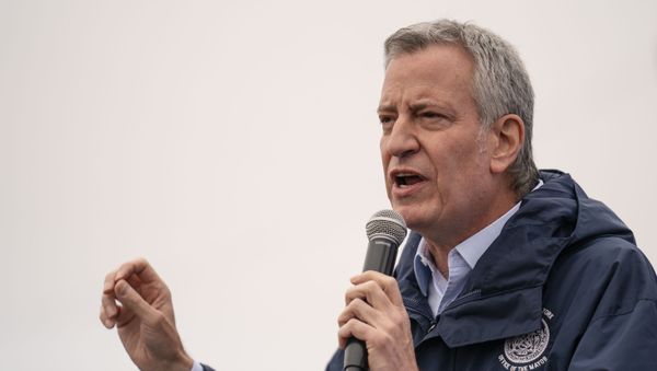 New York City Mayor Bill de Blasio speaks before the ribbon cutting and seasonal opening of the Coney Island amusement park area, Friday, April 9, 2021, in the Brooklyn borough of New York. - Sputnik International