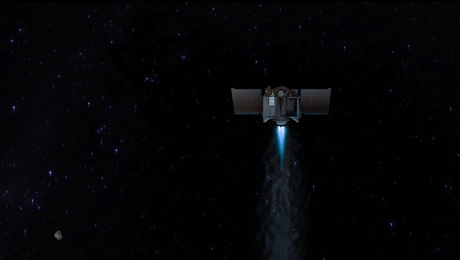 This illustration shows the OSIRIS-REx spacecraft departing asteroid Bennu to begin its two-year journey back to Earth. This illustration shows the OSIRIS-REx spacecraft departing asteroid Bennu to begin its two-year journey back to Earth. - Sputnik International, 1920, 10.05.2021