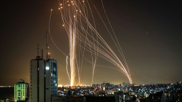Rockets are launched from Gaza city, controlled by the Palestinian Hamas movement, in response to an Israeli air strike on a 12-storey building in the city, towards the coastal city of Tel Aviv, on May 11, 2021.  - Sputnik International