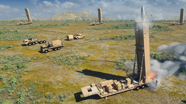 Concept art by Lockheed Martin of deployment of a battery of its Long-Range Hypersonic Weapon (LRHW)  - Sputnik International