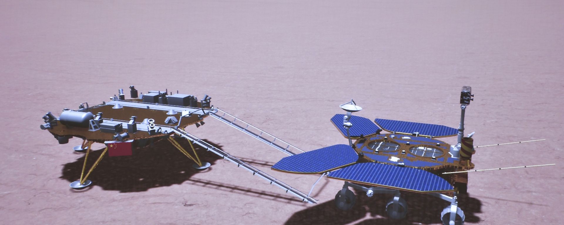 In this artist's rendering made available by the China National Space Administration (CNSA) on Saturday, May 22, 2021, China's Zhurong rover is depicted on the surface of Mars. In this artist's rendering made available by the China National Space Administration (CNSA) on Saturday, May 22, 2021, China's Zhurong rover is depicted on the surface of Mars. - Sputnik International, 1920, 22.05.2021