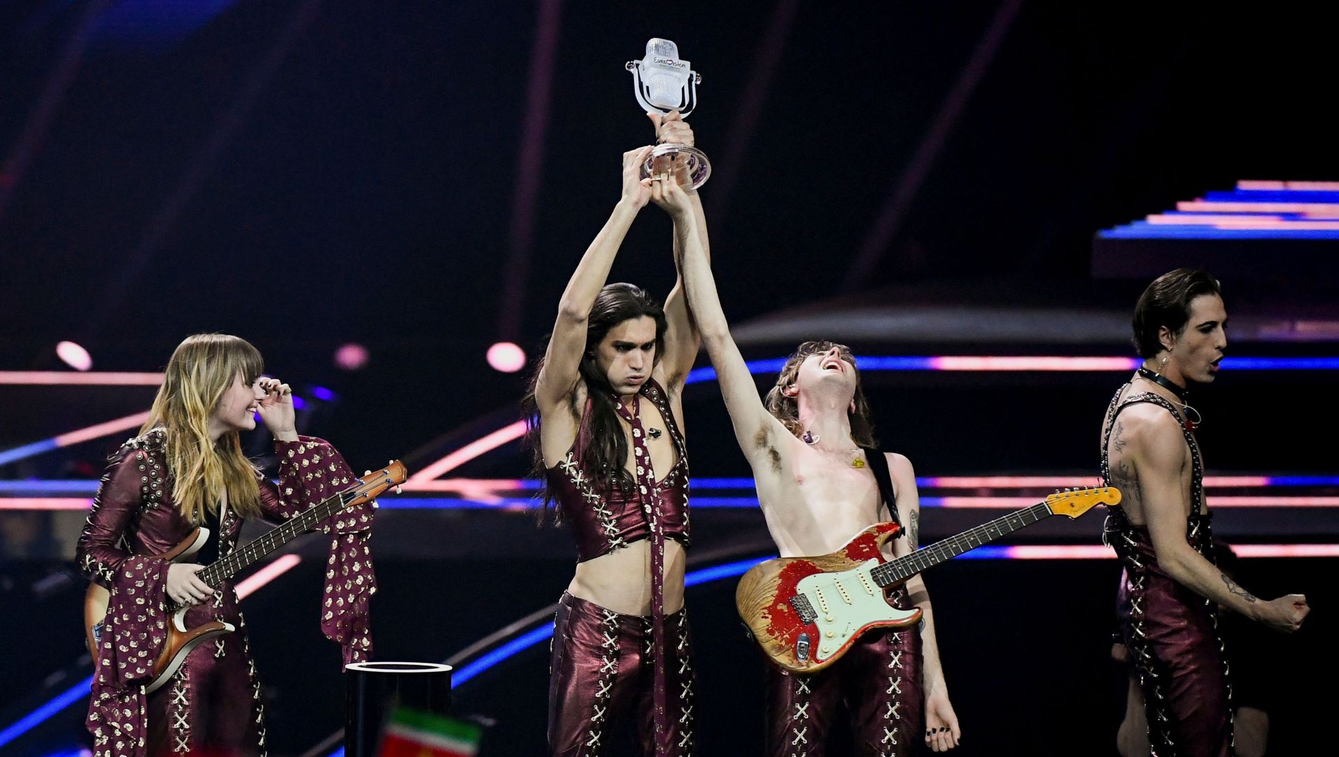Maneskin of Italy appear on stage after winning the 2021 Eurovision Song Contest in Rotterdam, Netherlands, May 23, 2021. Maneskin of Italy appear on stage after winning the 2021 Eurovision Song Contest in Rotterdam, Netherlands, May 23, 2021. - Sputnik International, 1920, 24.05.2021