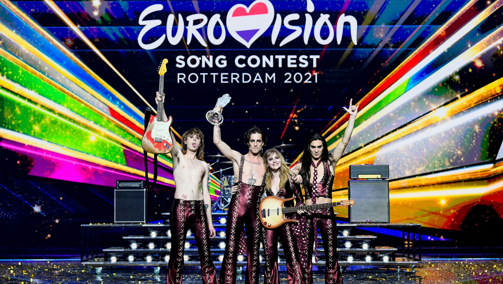 Maneskin of Italy appear on stage after winning the 2021 Eurovision Song Contest in Rotterdam, Netherlands, 23 May 2021. Maneskin of Italy appear on stage after winning the 2021 Eurovision Song Contest in Rotterdam, Netherlands, 23 May 2021. - Sputnik International, 1920, 23.05.2021