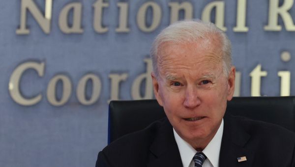 U.S. President Joe Biden speaks visits Federal Emergency Management Agency (FEMA) headquarters to receive a briefing on the Atlantic hurricane season, in Washington, U.S., May 24, 2021. - Sputnik International