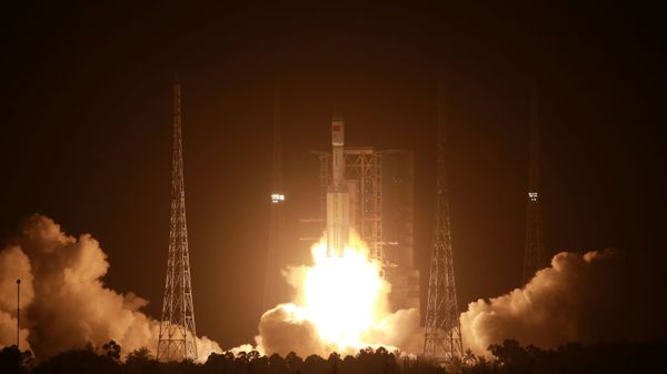 The Long March-7 Y3 rocket carrying the automated cargo resupply spacecraft Tianzhou-2 as one of the missions to complete China's space station, takes off from Wenchang Space Launch Center in Hainan province, China May 29, 2021.  - Sputnik International