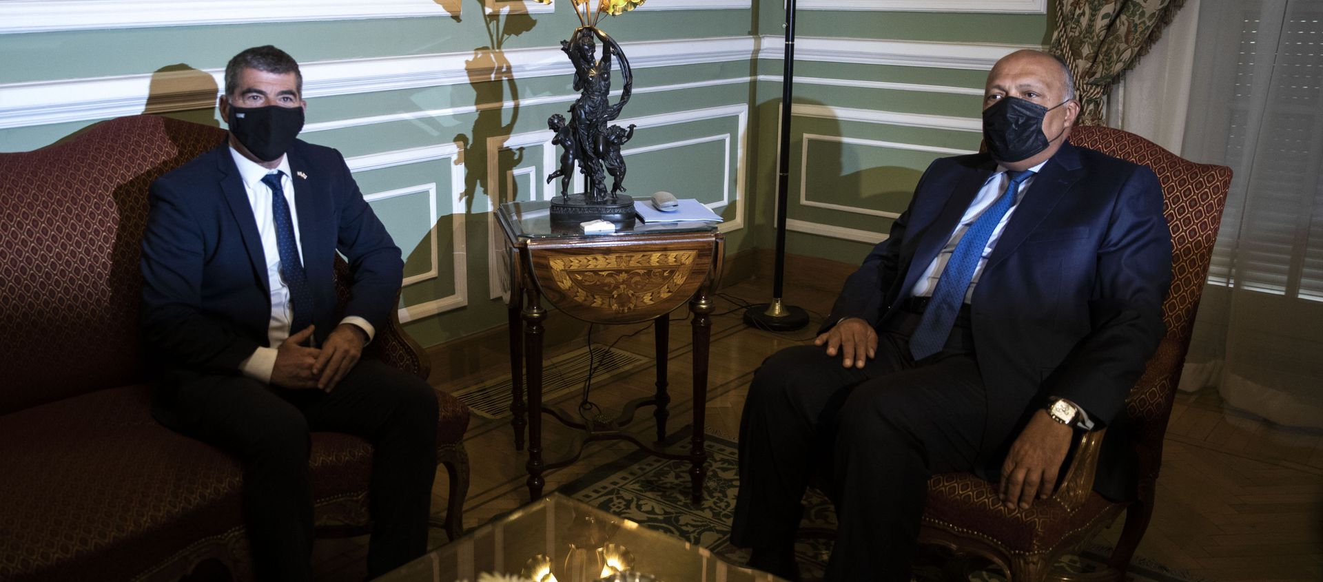 Egyptian Foreign Minister Sameh Shoukry, right, meets with Israeli Foreign Minister Gabi Ashkenazi, at the Tahrir Palace in Cairo, Egypt, Sunday, May 30, 2021. Egyptian Foreign Minister Sameh Shoukry, right, meets with Israeli Foreign Minister Gabi Ashkenazi, at the Tahrir Palace in Cairo, Egypt, Sunday, May 30, 2021. - Sputnik International, 1920, 30.05.2021