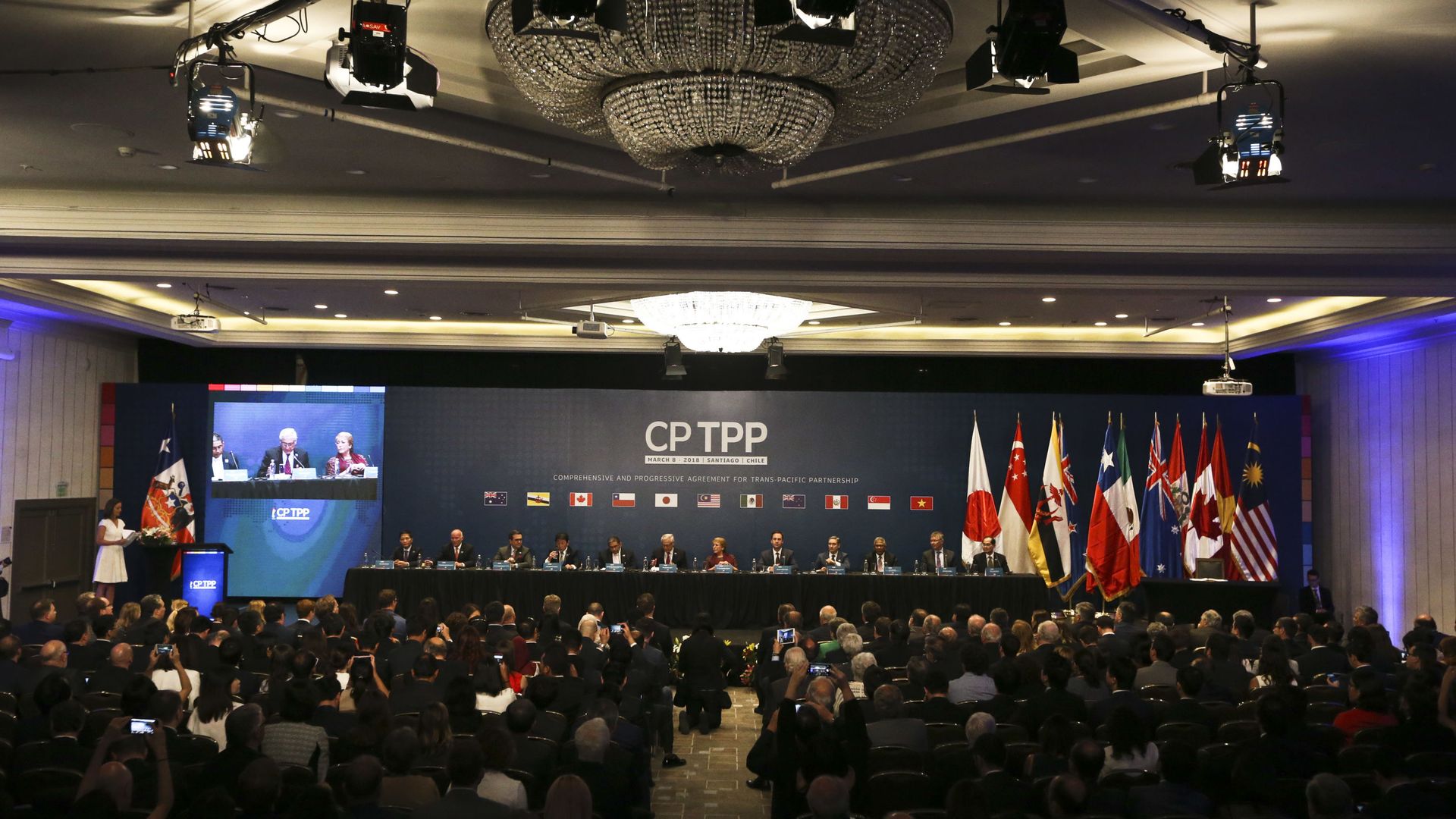 Chile's President Michelle Bachelet and representatives of the eleven countries take part in the signing ceremony agree the Comprehensive and Progressive Agreement for Trans-Pacific Partnership, CP TPP, in Santiago, Chile, Thursday, March 8, 2018 Chile's President Michelle Bachelet and representatives of the eleven countries take part in the signing ceremony agree the Comprehensive and Progressive Agreement for Trans-Pacific Partnership, CP TPP, in Santiago, Chile, Thursday, March 8, 2018 - Sputnik International, 1920, 02.06.2021