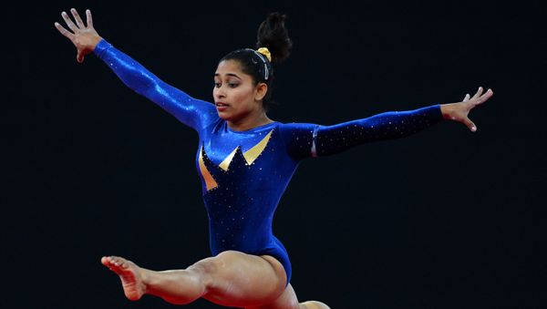 Dipa Karmakar of India performs on the floor during the Women's All-Around final of the Artistic Gymnastics event during the 2014 Commonwealth Games in Glasgow, Scotland, on July 30, 2014. - Sputnik International