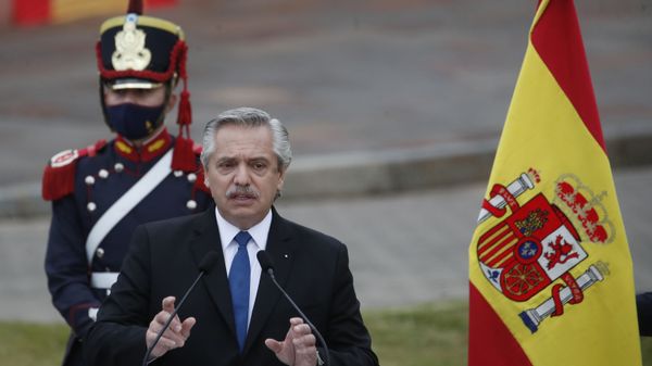 Argentina's President Alberto Fernandez speaks during a news conference, with Spain's Prime Minister Pedro Sanchez, outside La Casa Rosada during Sanchez's one day visit to Buenos Aires, Argentina, Wednesday, June 9, 2021 - Sputnik International