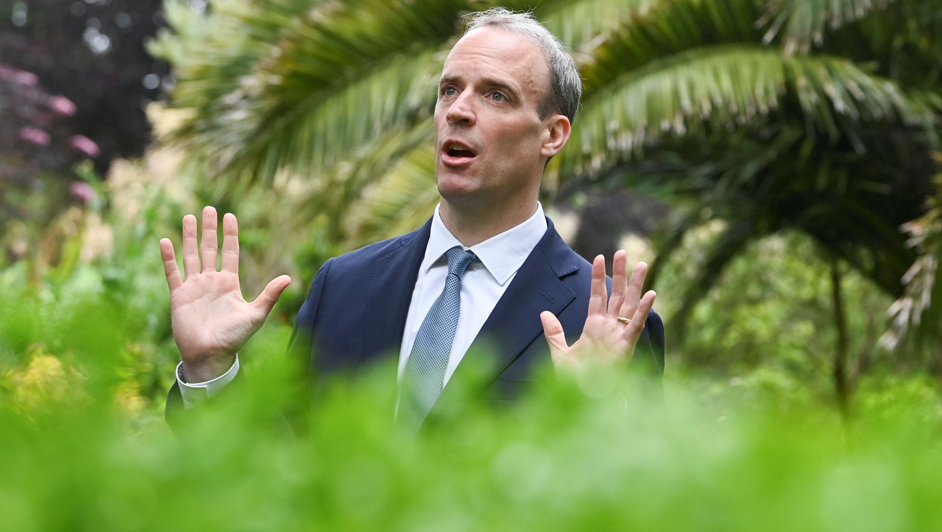 Britain's Foreign Secretary Dominic Raab gestures during an interview with Reuters on the sidelines of G7 summit in Carbis Bay, Cornwall, Britain, June 11, 2021. Britain's Foreign Secretary Dominic Raab gestures during an interview with Reuters on the sidelines of G7 summit in Carbis Bay, Cornwall, Britain, June 11, 2021. - Sputnik International, 1920, 11.06.2021