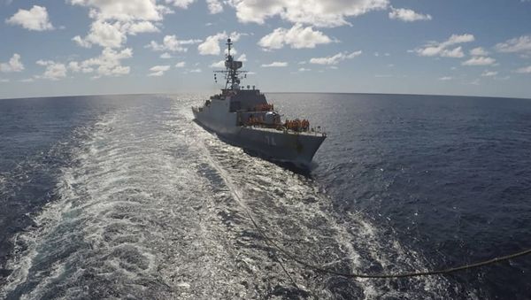 In this photo released Thursday, June 10, 2021, by the Iranian army, an Iranian warship moves in the Atlantic Ocean. Iran has dispatched two warships to the Atlantic Ocean, a rare mission to demonstrate the country's maritime power, state TV reported Thursday, without specifying the vessels' final destination. (Iranian Army via AP) - Sputnik International