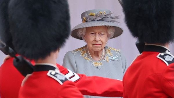 Britain's Queen Elizabeth II watches a military ceremony to mark her official birthday at Windsor Castle on June 12, 2021 in Windsor. - Sputnik International