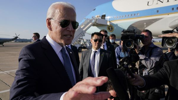 President Joe Biden speaks with reporters before boarding Air Force One at Heathrow Airport in London, Sunday, June 13, 2021. Biden is en route to Brussels to attend the NATO summit. - Sputnik International
