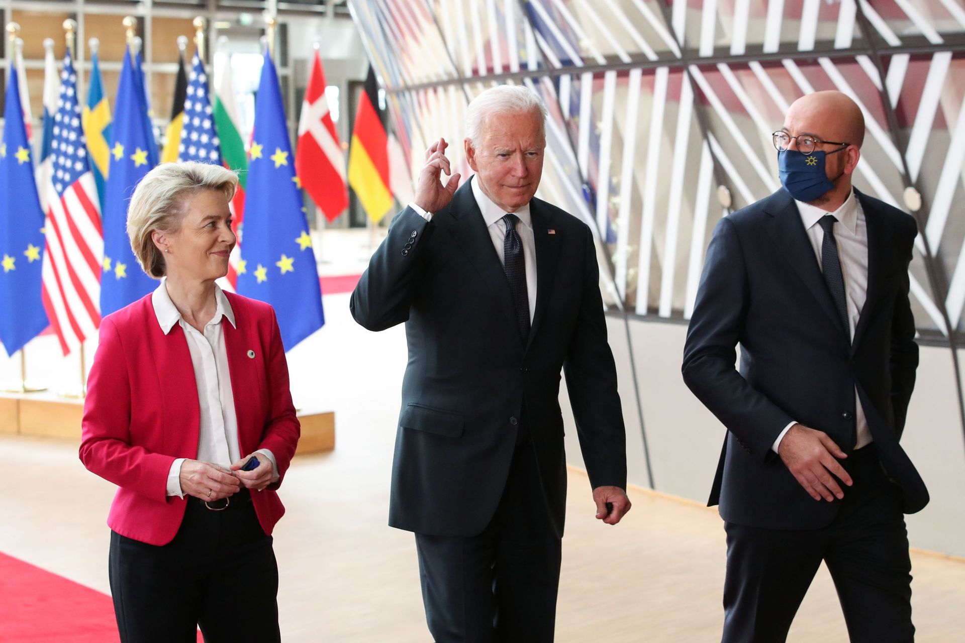 European Council President Charles Michel and European Commission President Ursula von der Leyen take part in the EU-US summit with U.S. President Joe Biden, in Brussels, Belgium June 15, 2021. European Council President Charles Michel and European Commission President Ursula von der Leyen take part in the EU-US summit with U.S. President Joe Biden, in Brussels, Belgium June 15, 2021. - Sputnik International, 1920, 28.02.2022