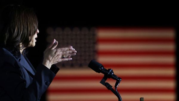 U.S. Vice President Kamala Harris delivers remarks on the COVID vaccination effort at Clark Atlanta University in Atlanta, Georgia, U.S. June 18, 2021 - Sputnik International
