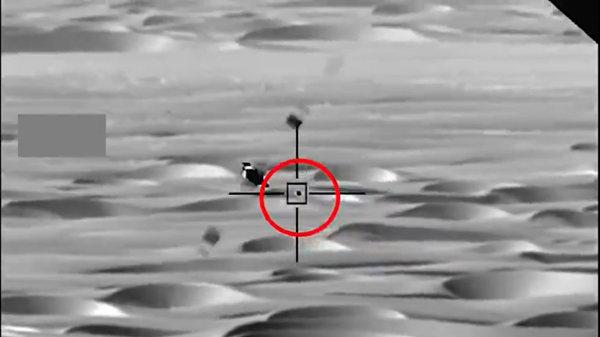 Screenshot from a video reportedly shared by the Saudi-led coalition that shows its forces destroying a Houthi drone - Sputnik International