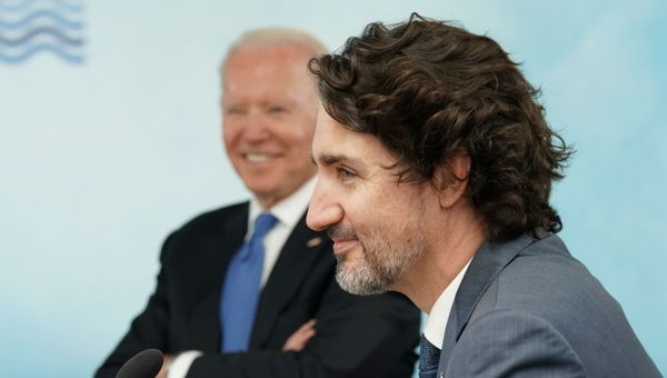 U.S. President Joe Biden and Canada's Prime Minister Justin Trudeau attend a session during the G7 summit in Carbis Bay, Cornwall, Britain, June 11, 2021 - Sputnik International