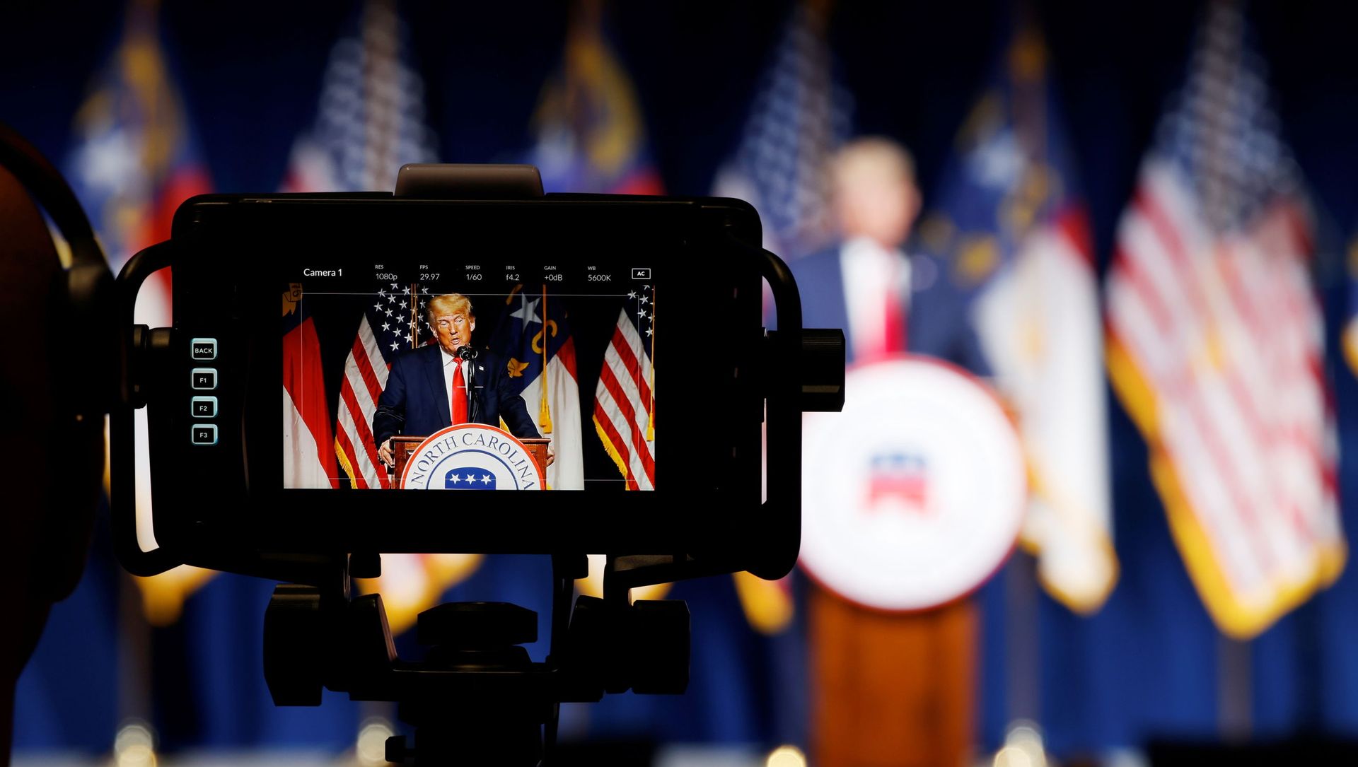 Former U.S. President Donald Trump is seen in a live television monitor as he speaks at the North Carolina GOP convention dinner in Greenville, North Carolina, U.S. June 5, 2021 Former U.S. President Donald Trump is seen in a live television monitor as he speaks at the North Carolina GOP convention dinner in Greenville, North Carolina, U.S. June 5, 2021 - Sputnik International, 1920, 29.06.2021