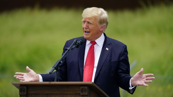 Former President Donald Trump speaks during a visit to an unfinished section of border wall with Texas Gov. Greg Abbott, in Pharr, Texas, Wednesday, June 30, 2021 - Sputnik International