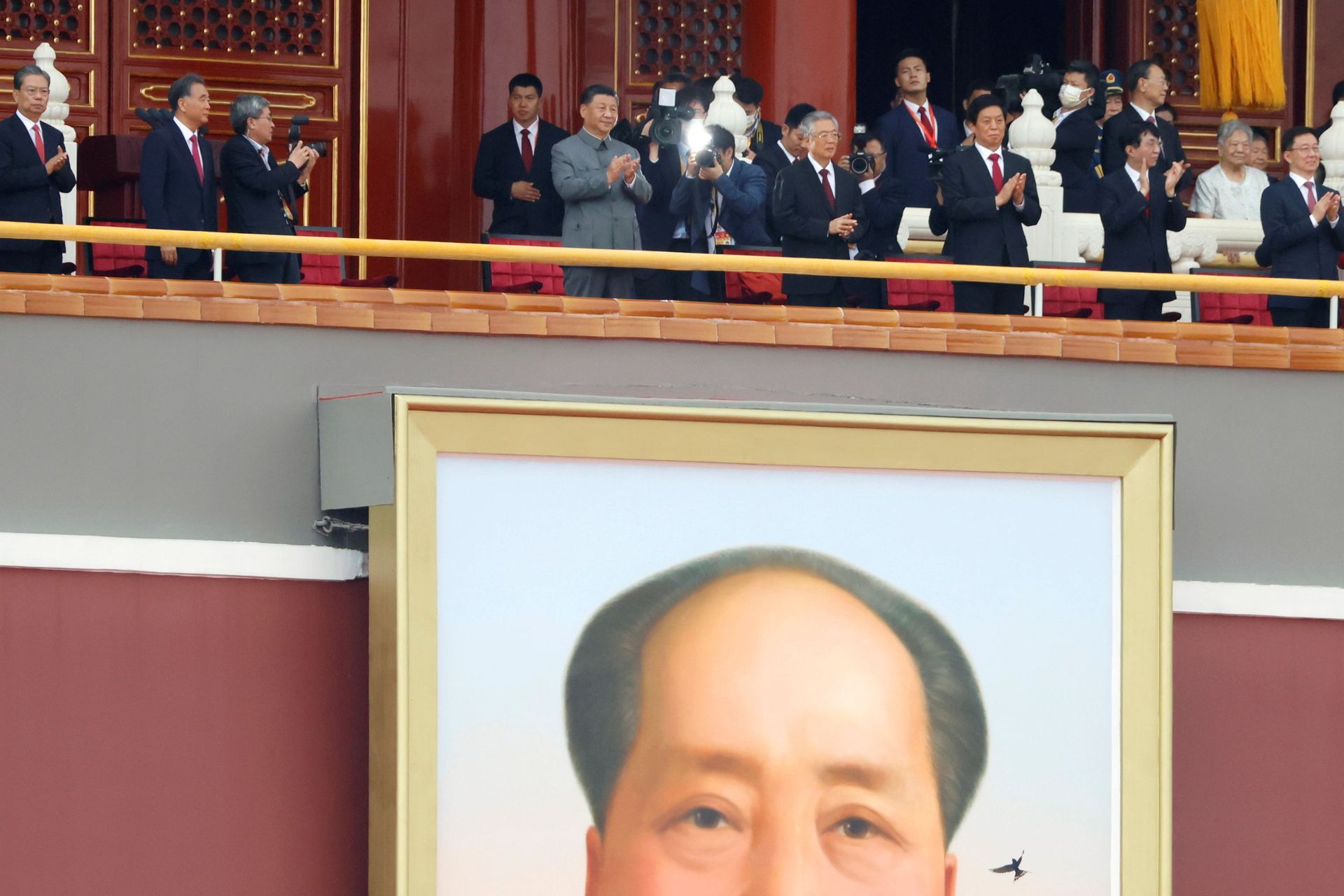 Chinese President Xi Jinping applauds above a giant portrait of late Chinese chairman Mao Zedong at the event marking the 100th founding anniversary of the Communist Party of China, on Tiananmen Square in Beijing, China 1 July 2021. Chinese President Xi Jinping applauds above a giant portrait of late Chinese chairman Mao Zedong at the event marking the 100th founding anniversary of the Communist Party of China, on Tiananmen Square in Beijing, China 1 July 2021. - Sputnik International, 1920, 07.09.2021