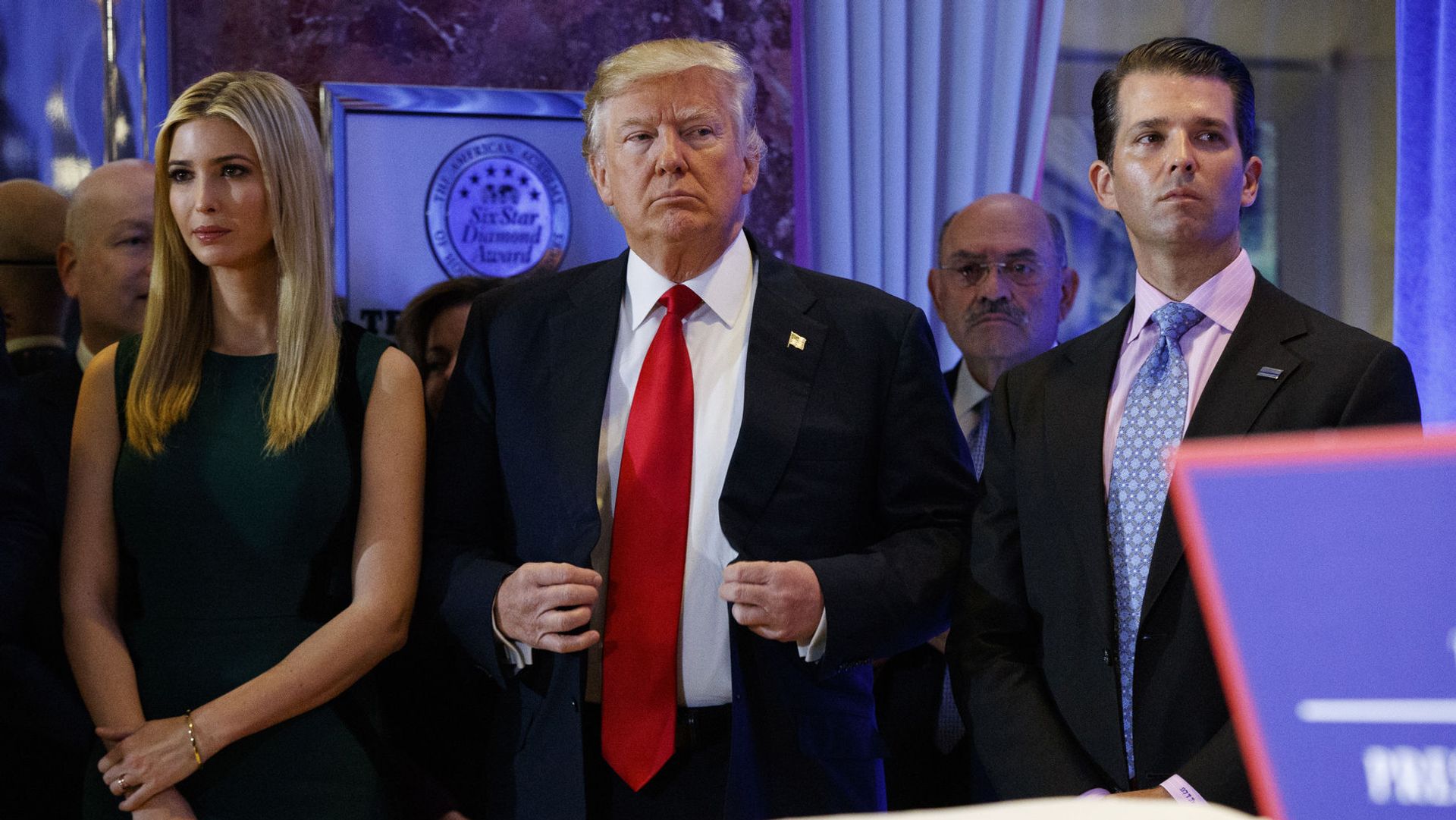 In this 11 January 2017, photo, President-elect Donald Trump, centre, stands next to Allen Weisselberg, second from left, Donald Trump Jr., right and Ivanka Trump, left, at a news conference in the lobby of Trump Tower in New York In this 11 January 2017, photo, President-elect Donald Trump, centre, stands next to Allen Weisselberg, second from left, Donald Trump Jr., right and Ivanka Trump, left, at a news conference in the lobby of Trump Tower in New York - Sputnik International, 1920, 01.07.2021