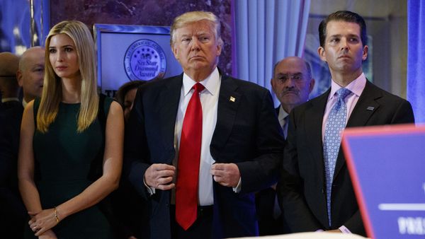 In this Jan. 11, 2017, photo, President-elect Donald Trump, center, stands next to Allen Weisselberg, second from left, Donald Trump Jr., right and Ivanka Trump, left, at a news conference in the lobby of Trump Tower in New York - Sputnik International