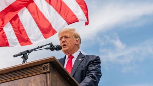 Former President Donald Trump speaks during a tour to an unfinished section of the border wall on June 30, 2021 in Pharr, Texas. Gov. Abbott has pledged to build a state-funded border wall between Texas and Mexico as a surge of mostly Central American immigrants crossing into the United States has challenged U.S. immigration agencies. So far in 2021, U.S. Border Patrol agents have apprehended more than 900,000 immigrants crossing into the United States on the southern border.  - Sputnik International